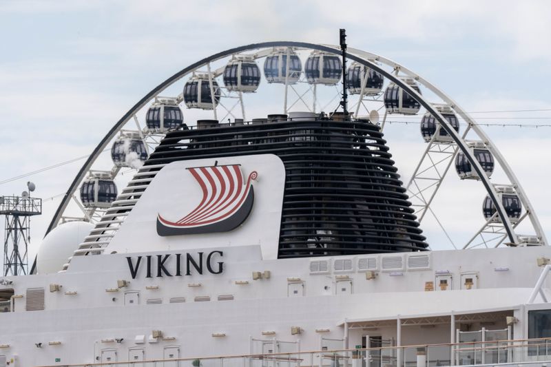 View of the funnel on the cruise ship "Viking Jupiter"