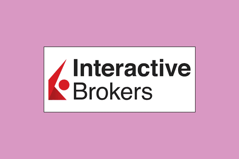Image shows Interactive Brokers logo in the center of a purple background.