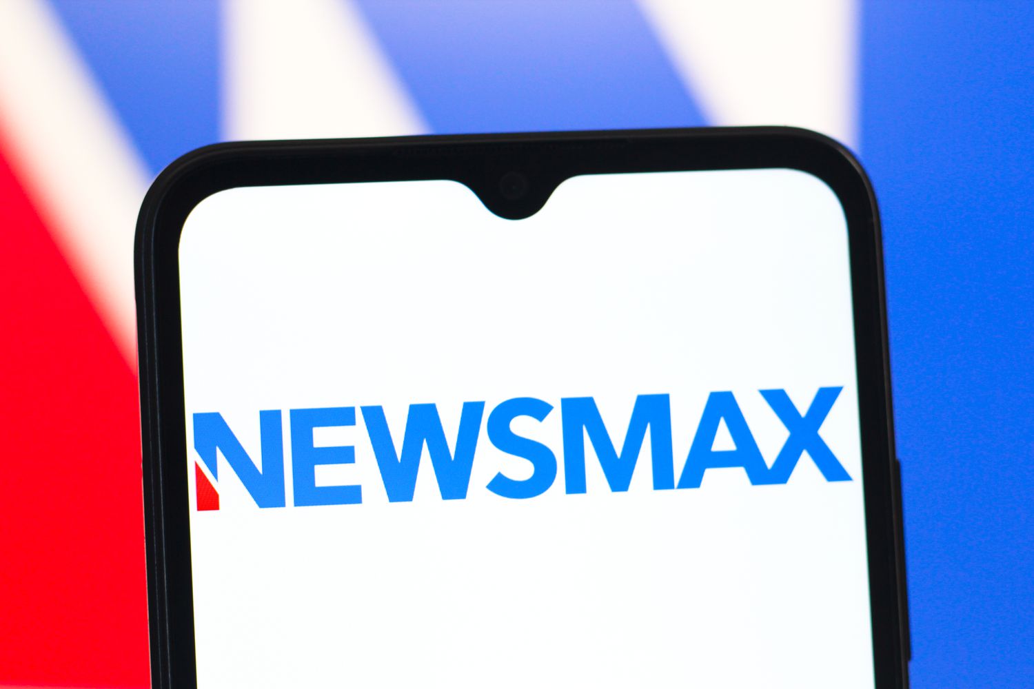 The Newsmax logo seen on a mobile device. 