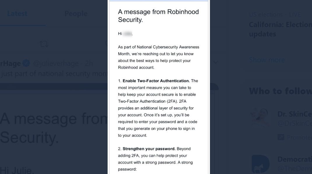 A message from Robinhood Security