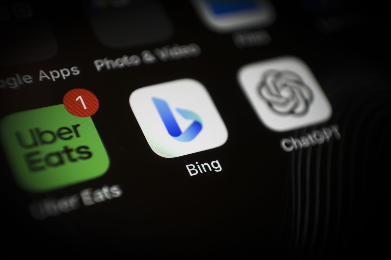 Bing and ChatGPT apps on a phone screen. 