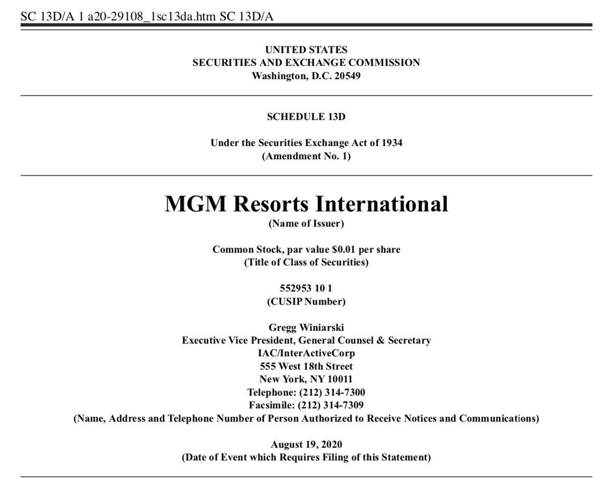 MGM Resorts International 13D Filing Example