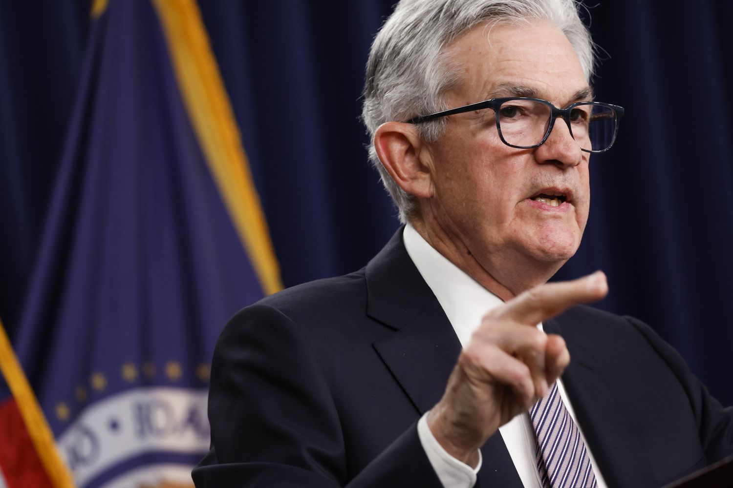 Federal Reserve Board Chairman Jerome Powell delivers remarks at a news conference following a Federal Open Market Committee meeting on May 3, 2023 in Washington, DC. The Federal Reserve announced a 0.25 percentage point interest rate increase bringing the key federal funds rate to more than 5%, a 16-year high.