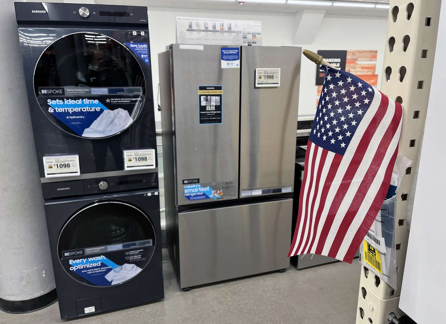 Appliances, including washing machines, clothes dryers and refrigerators, are seen for sale at a home improvement store in Falls Church, Virginia, February 3, 2025, following the announcement of tariffs by US President Donald Trump on important goods from Canada and Mexico.