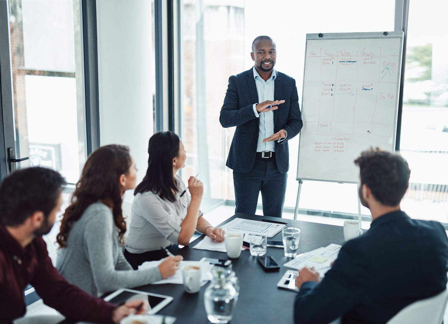 Man presenting at a corporate meeting