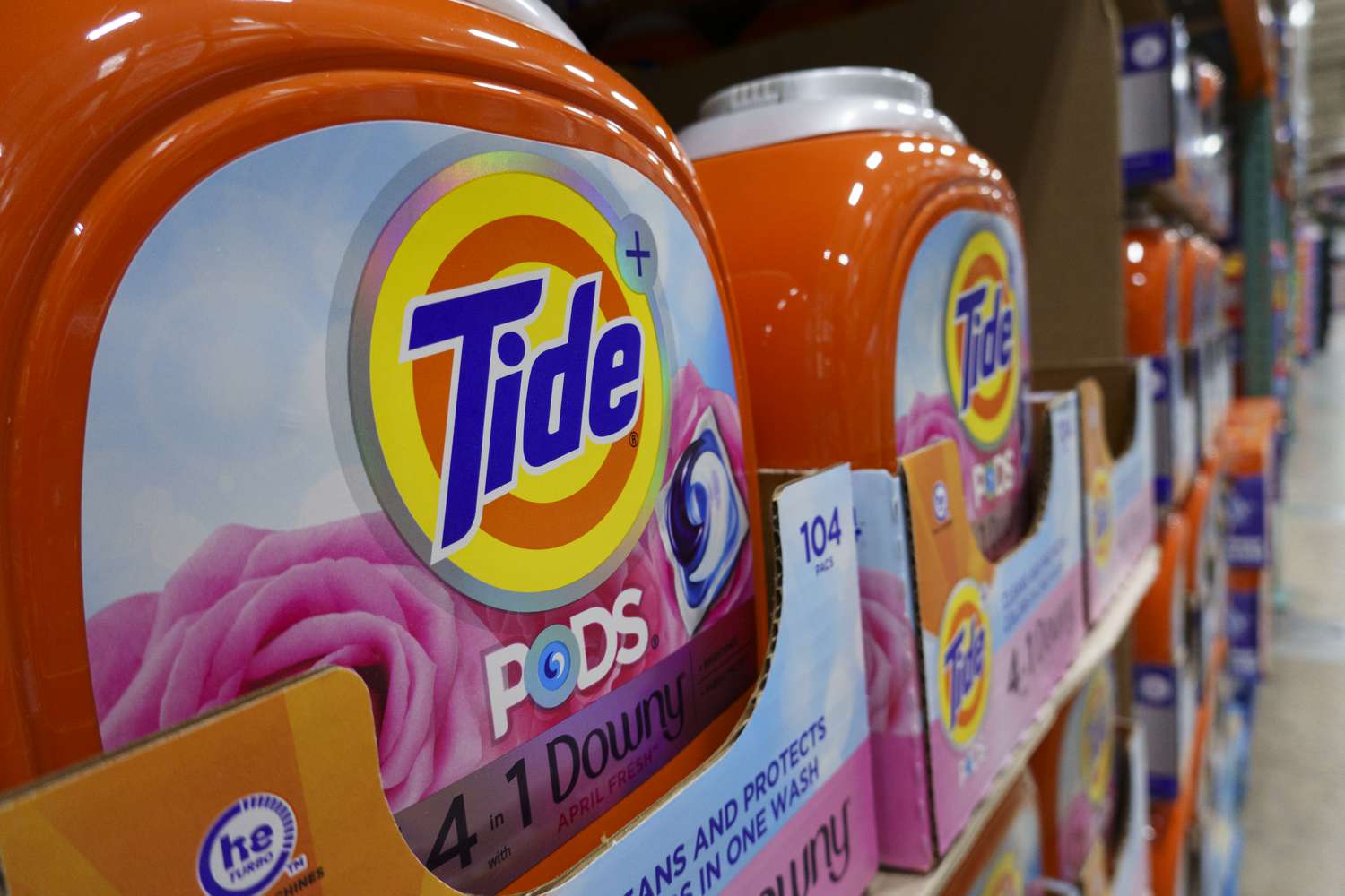 Packages of Tide laundry detergent pods are seen in a store.