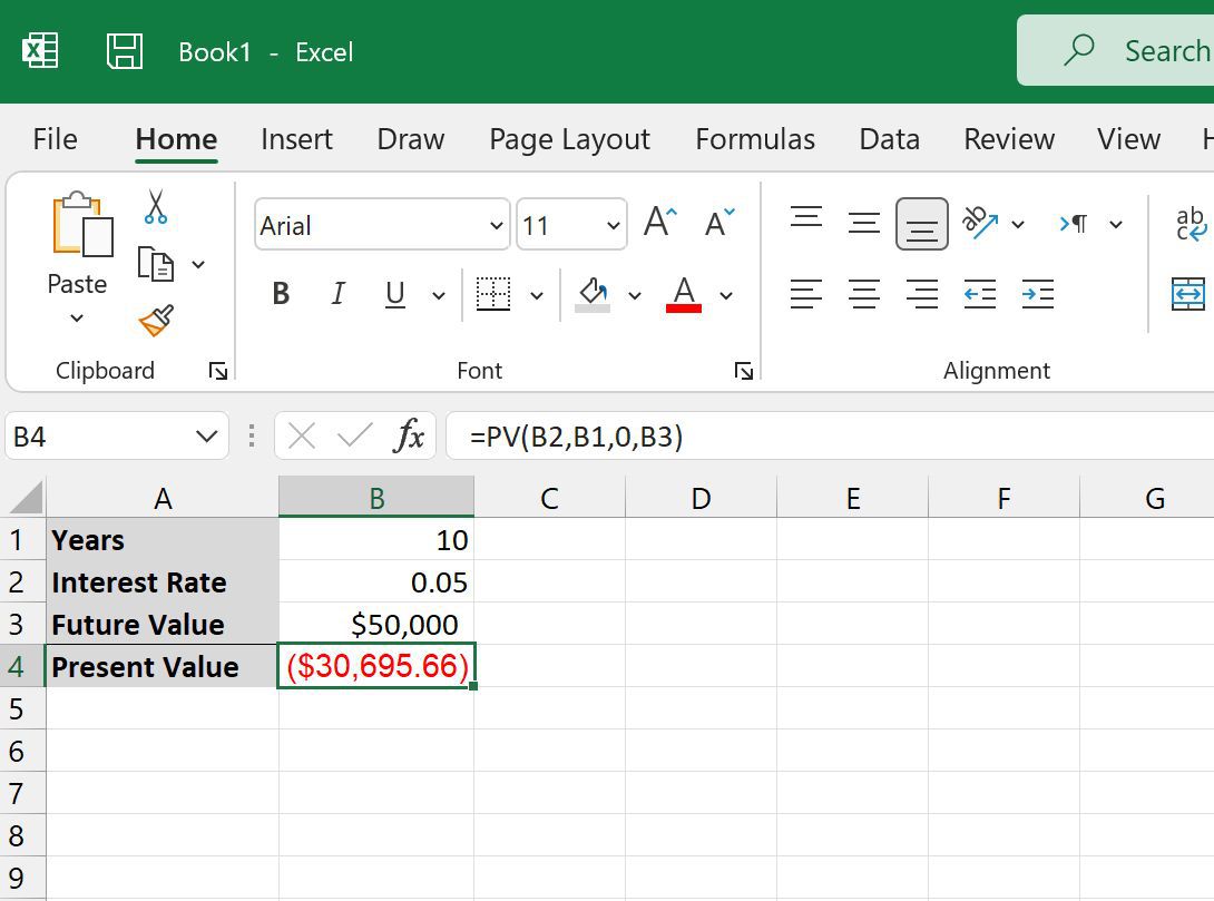 PV in Excel