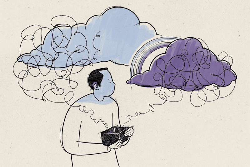 Illustration of a man stressed, thinking about his finances.
