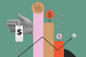 Graphical representation of financial growth concepts including symbols for money and percentages in a stylized design