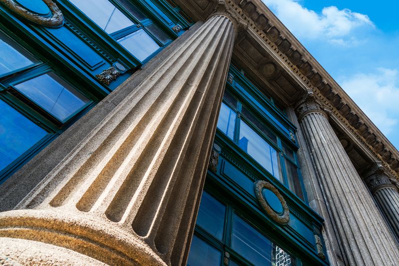 Grey Marble Column Details on Building