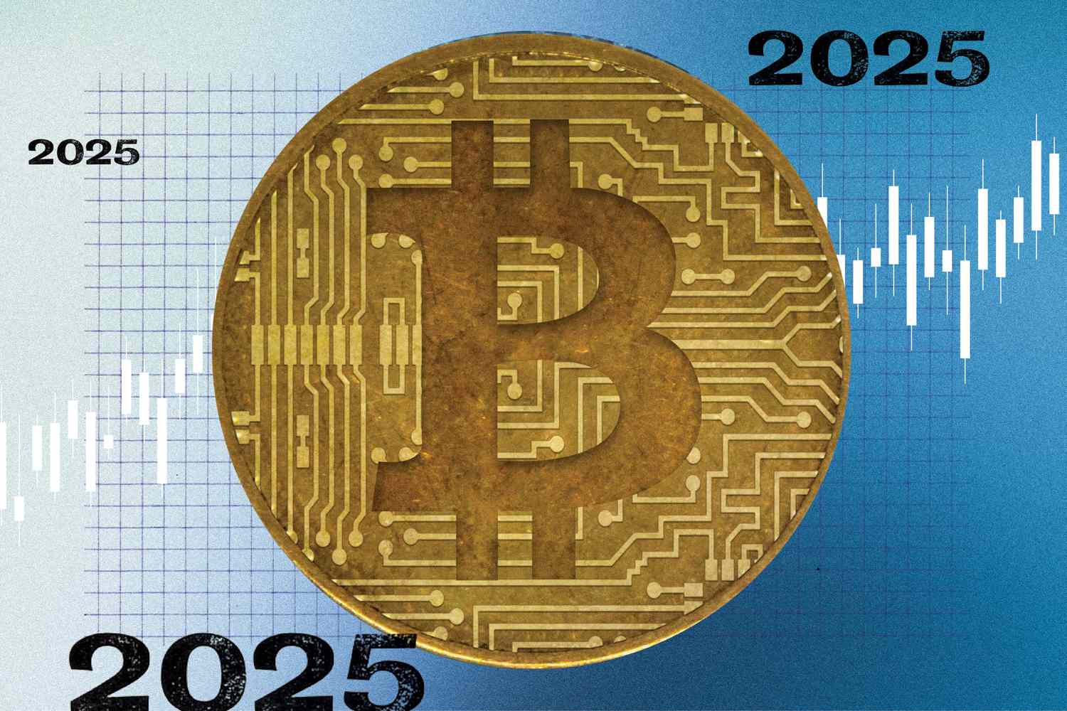 Illustration of bitcoin and 2025