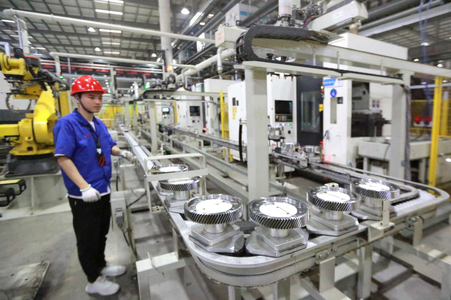 An employee at a BYD factory in Anyang, Henan, China 