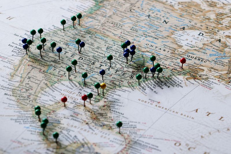 Close-Up Of Straight Pins On Map