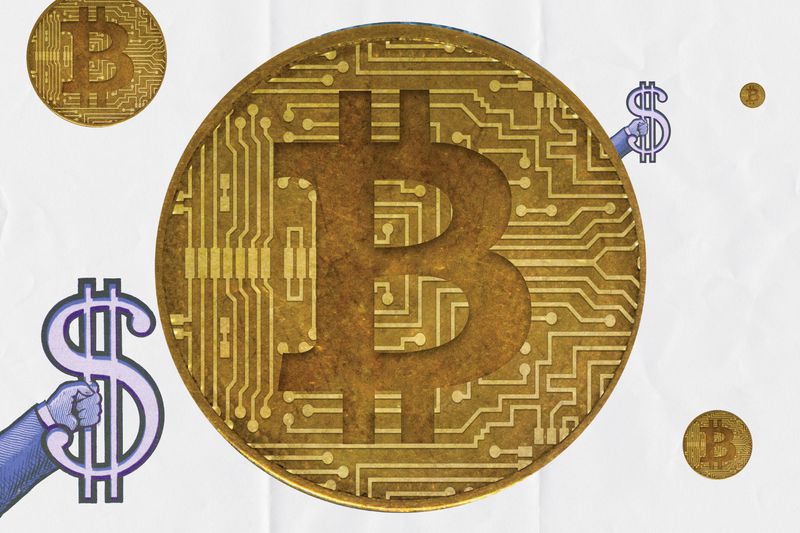 illustration of bitcoin and dollar signs