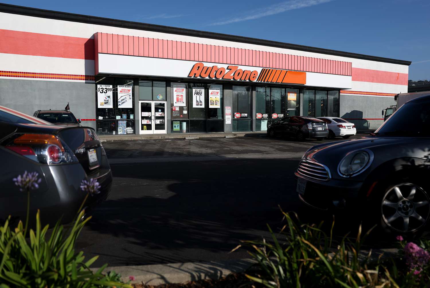 A view of an AutoZone auto parts store in Richmond, California