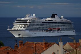 The passenger cruise ship Viking Jupiter arrives at the French Mediterranean port of Marseille
