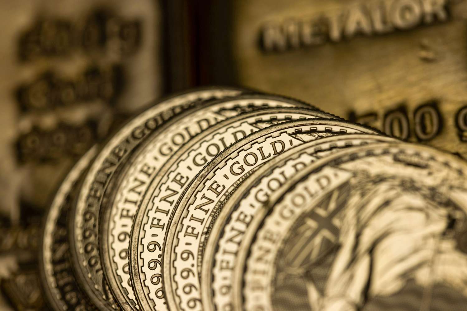 One-ounce Britannia gold coins arranged at Gold Investments Ltd. bullion dealers in London, UK, on May 21, 2024