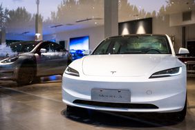 A Tesla Inc. Model 3 electric vehicle at a store in Beijing, China, on Monday, April 22, 2024. 
