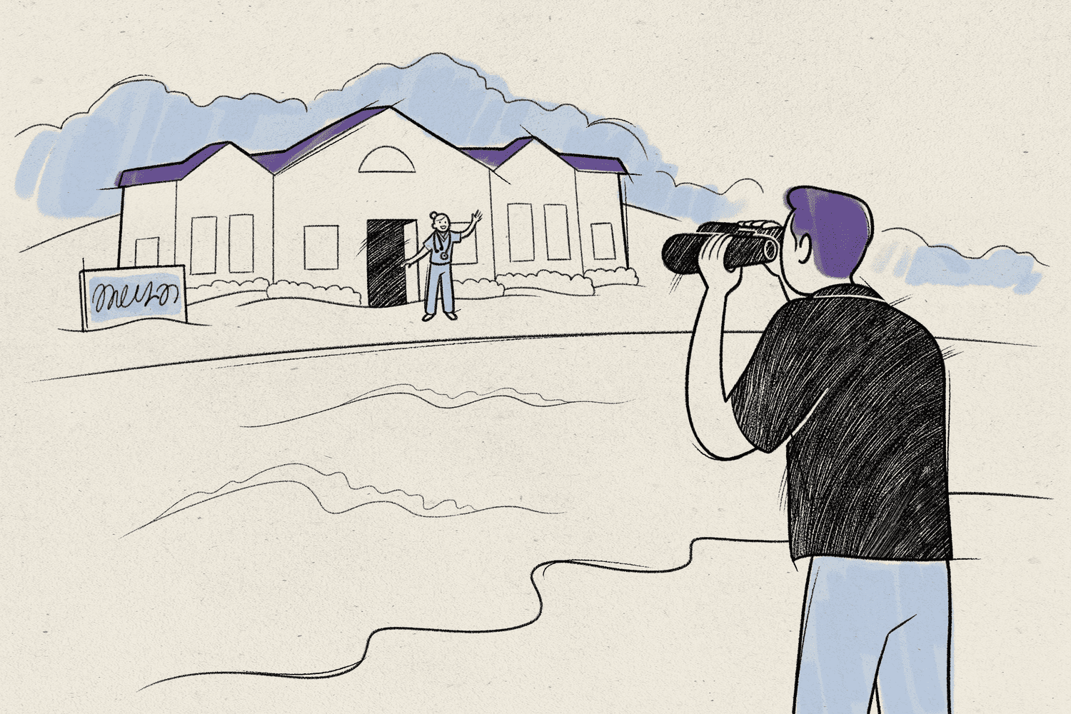 Illustration of a Gen Xer looking toward the future and seeing long-term care planning needs.