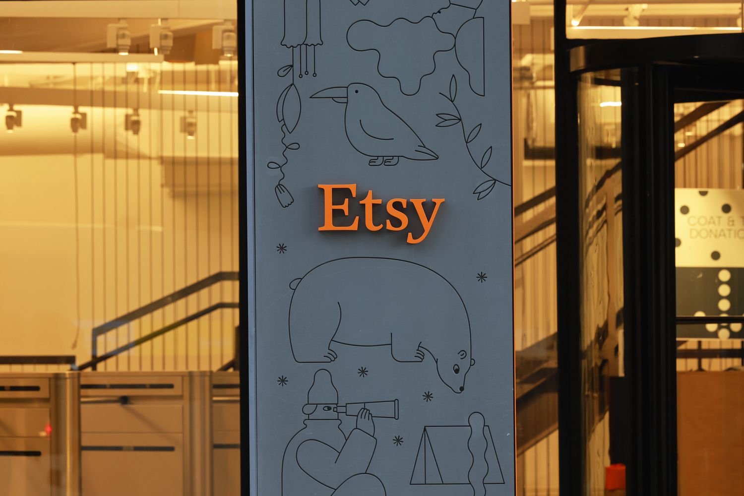 Etsy logo on company headquarters building in New York City.