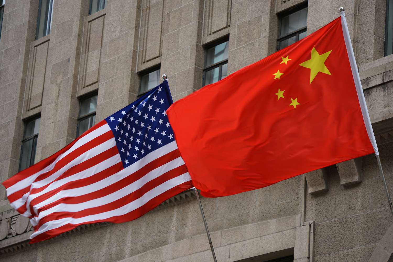 The national flags of the United States and China