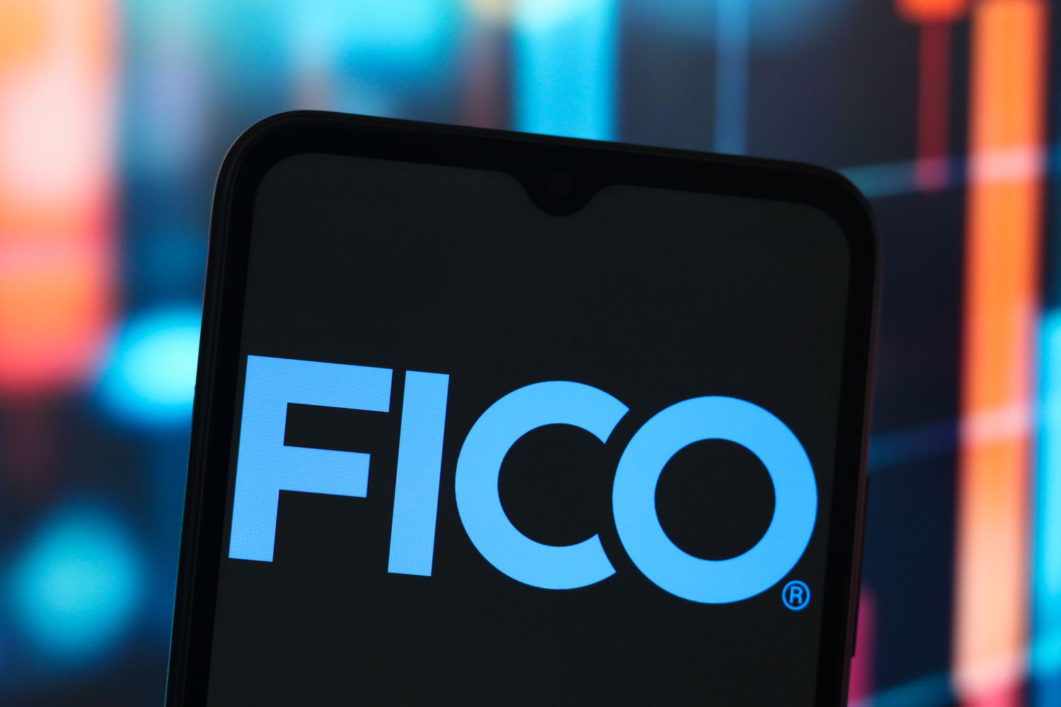 The Fair Isaac Corp. (FICO) logo is seen displayed on a smartphone screen