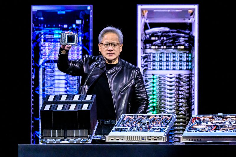 Nvidia CEO Jensen Huang delivers the keynote address at the GTC AI Conference.