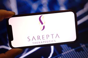 Sarepta Therapeutics company logo is seen displayed on a smartphone screen