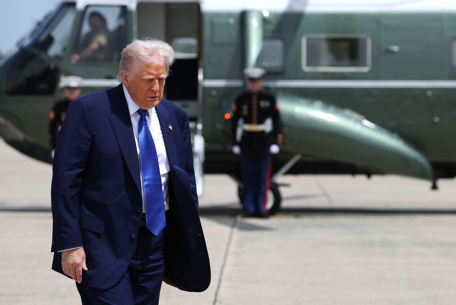 U.S. President Donald Trump arrives to board Air Force One on May 12, 2025, at Joint Base Andrews, Maryland. 