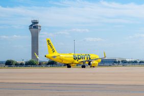 A Spirit Airlines aircraft prepares to depart from the Austin-Bergstrom International Airport on November 13, 2024 in Austin, Texas