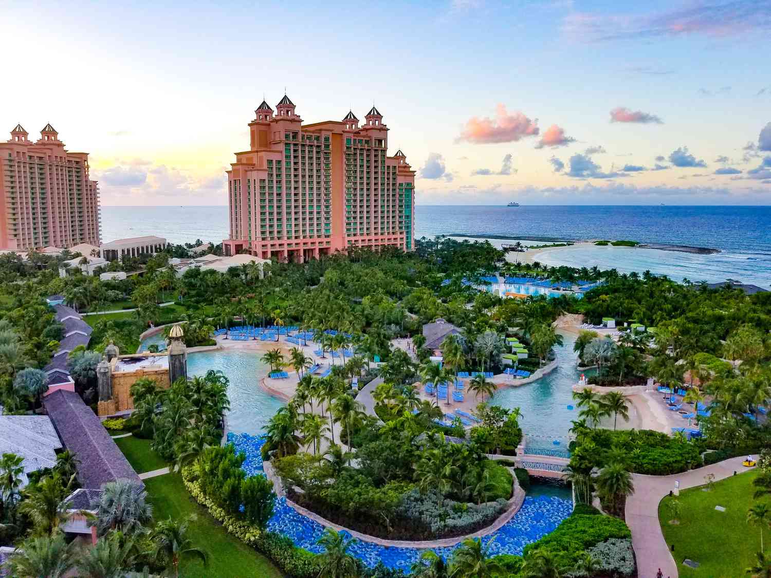 Buildings at waterfront in Bahamas.
