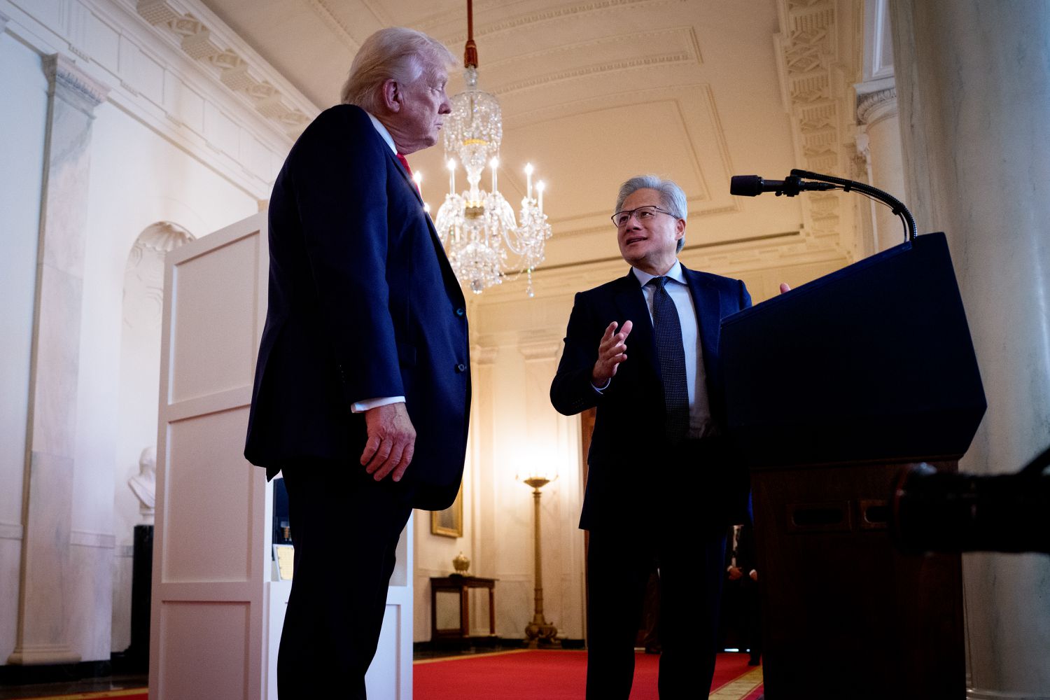 President Donald Trump, left, with Nvidia CEO Jensen Huang. 