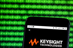 An illustration of the Keysight Technologies logo on a mobile device. 