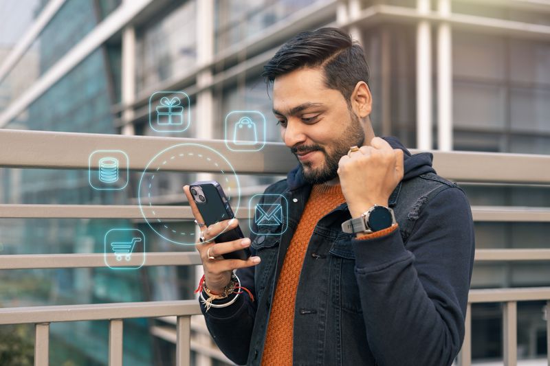man looking at phone