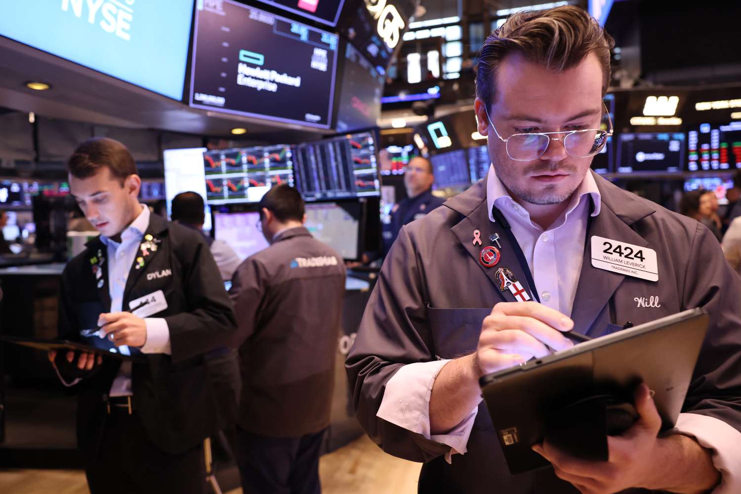 Traders work on the floor of the New York Stock Exchange 