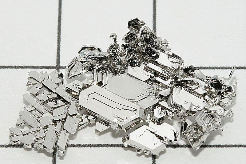 Platinum is a dense, grayish-white transition metal.