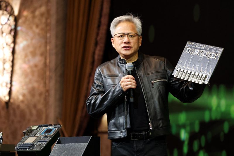Jensen Huang, co-founder and CEO of Nvidia Corp., speaks during a news conference in Taipei