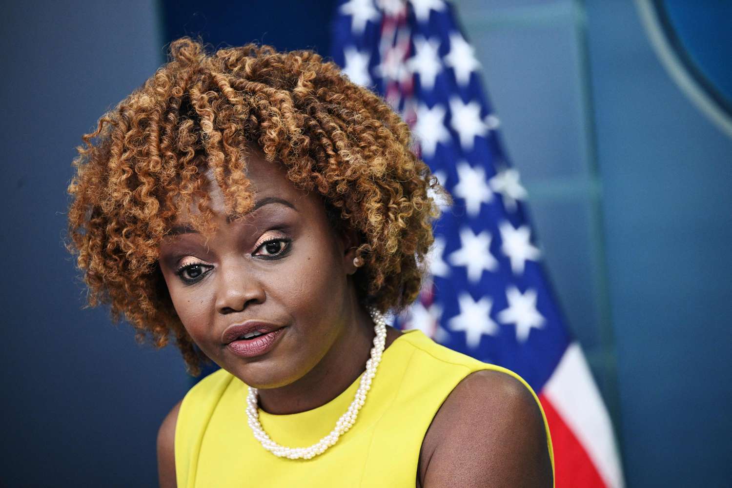 White House Press Secretary Karine Jean-Pierre speaks during the daily briefing in the Brady Press Briefing Room of the White House in Washington, DC, on July 27, 2023.