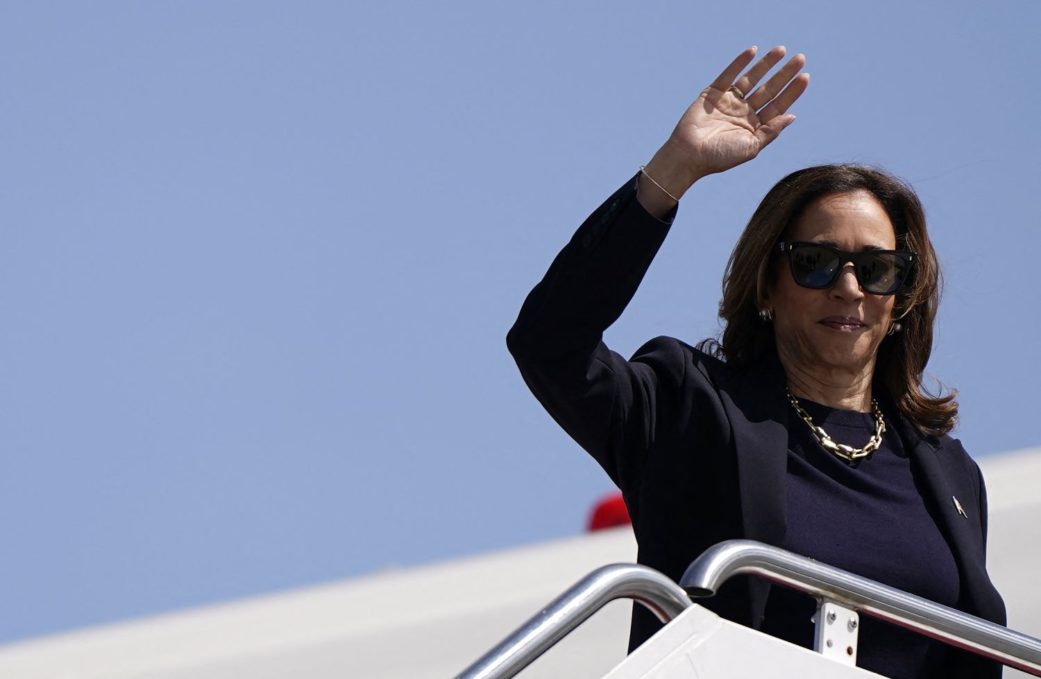 US Vice President and Democratic presidential candidate Kamala Harris boards Air Force Two at Joint Base Andrews in Maryland on September 5, 2024. Harris will be attending a campaign event in Pittsburgh, Pennsylvania.