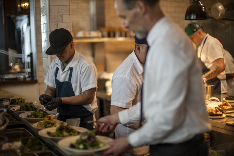Workers at a restaurant in San Francisco, California