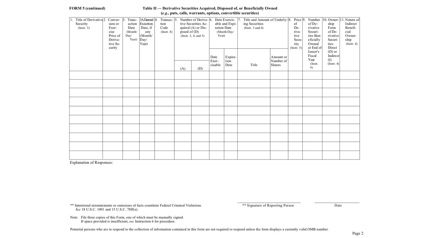SEC Form 5 Page Two Example