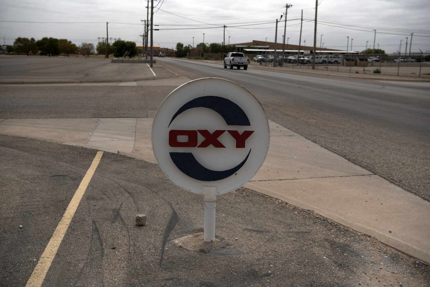 Sign outside Occidental Petroleum Corp. headquarters in Carlsbad, New Mexico.