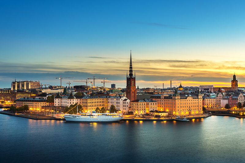 Stockholm city at sunset