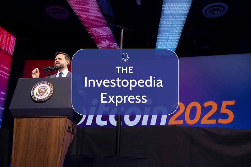 Vice President JD Vance speaking at a podium at the Bitcoin 2025 Conference in Las Vegas, Nevada