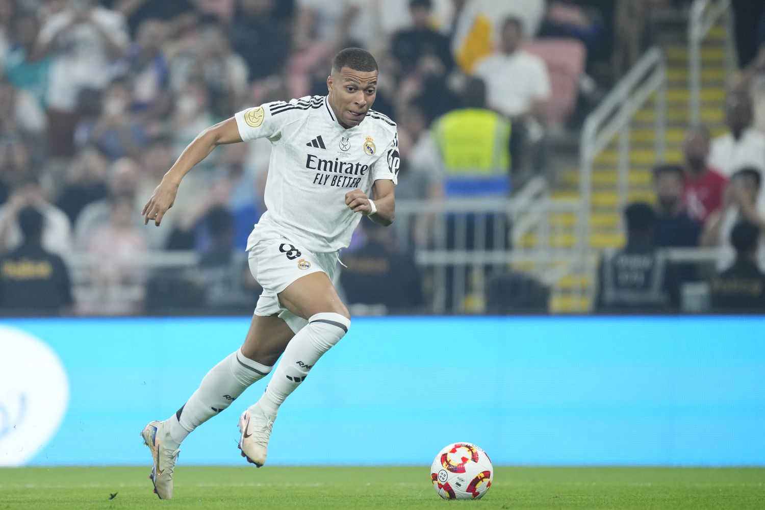 Kylian Mbappe centre-forward of Real Madrid and France during the Spanish Super Cup semi-final match between Real Madrid and RCD Mallorca at King Abdullah Sports City on January 9, 2025 in Jeddah, Saudi Arabia.