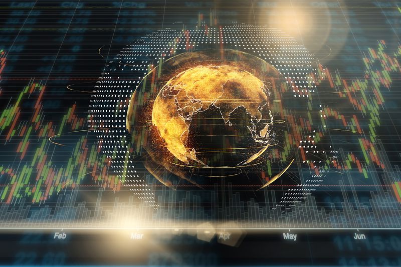 abstract earth overlaid over stock market charts