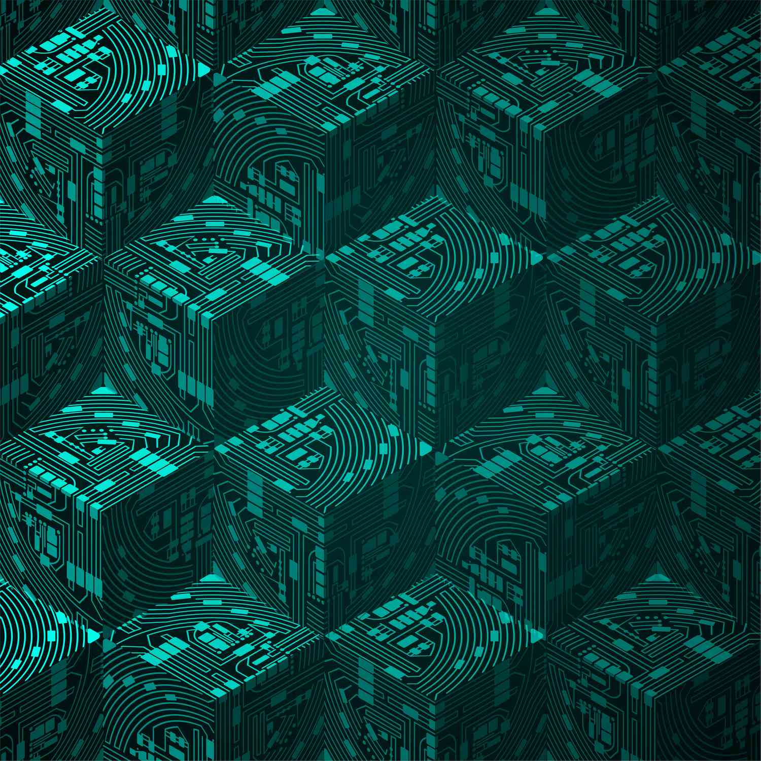Blocks with printed circuits stacked on top of each other