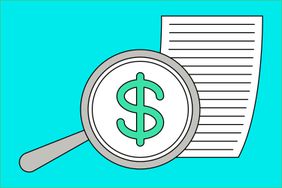 Illustration of a magnifying class with a dollar sign in the middle. 