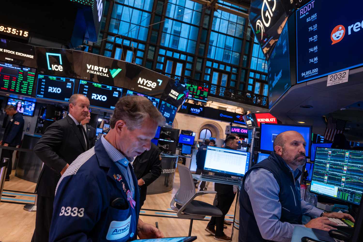  Traders and others work on the New York Stock Exchange 