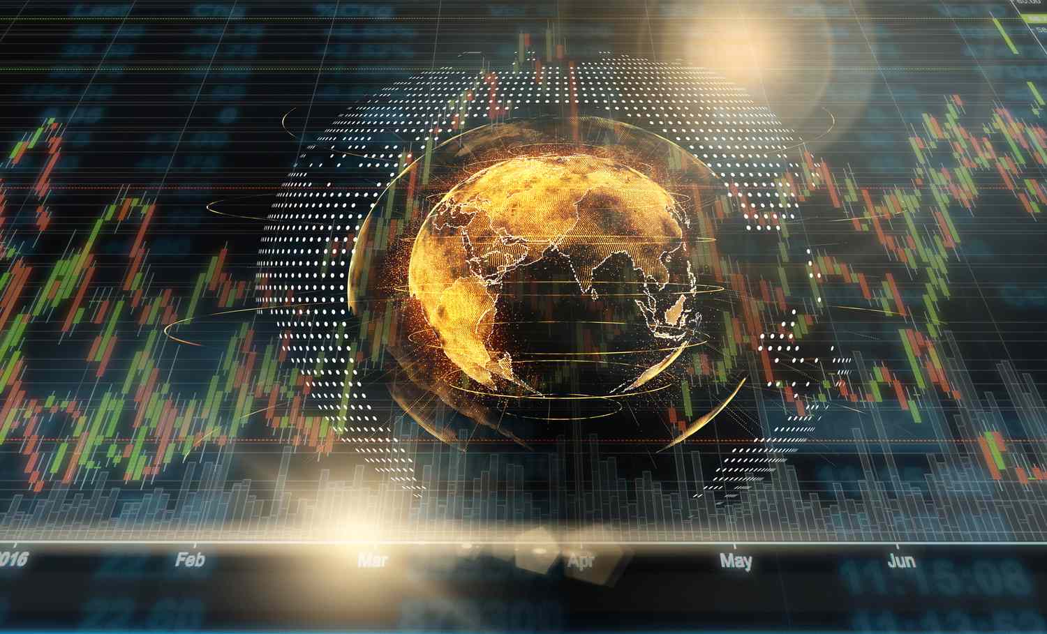 abstract earth overlaid over stock market charts